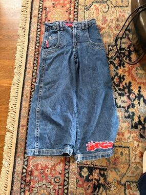 JNCO Wide Leg Denim Jeans with Red Flame Patch